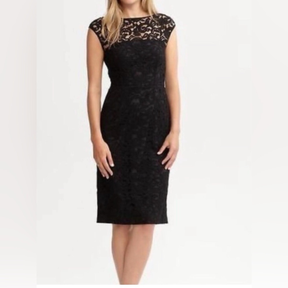 Banana Republic Black Lace Midi Dress 4P